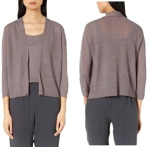 Eileen Fisher Metallic Silver Open Front Italian Yarn Knit Cardigan Sz. PM